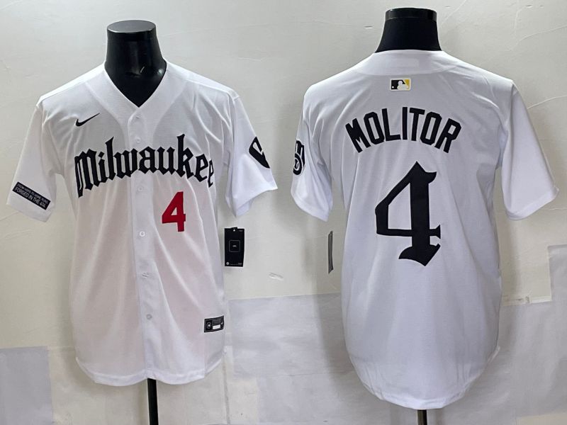 Men 2025 Milwaukee Brewers #4 Molitor White Five generations Joint Name Nike MLB Jersey style 6